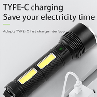 Lampe torche tactique LED rechargeable 2000 lumens, zoomable, avec lumière de travail latérale COB et batterie externe pour le camping et les activités de plein air