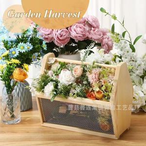 Wooden Garden Harvest Basket Rectangle Handmade Kitchen Storage Basket For Fruit <b>Vegetable</b> Picking - Product Image 1