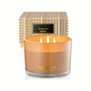 Vente en gros de 3 mèches de bougie parfumée à la cire de soja naturelle de luxe de marque privée dans un bocal en verre - Product Image 1