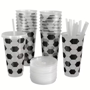 Gobelet <span class=keywords><strong>en</strong></span> plastique réutilisable de type paille pour supporter de football, avec couvercle et paille, sans BPA, écologique, pour cadeaux de fête et sport, Qualité Supérieure - Product Image 2