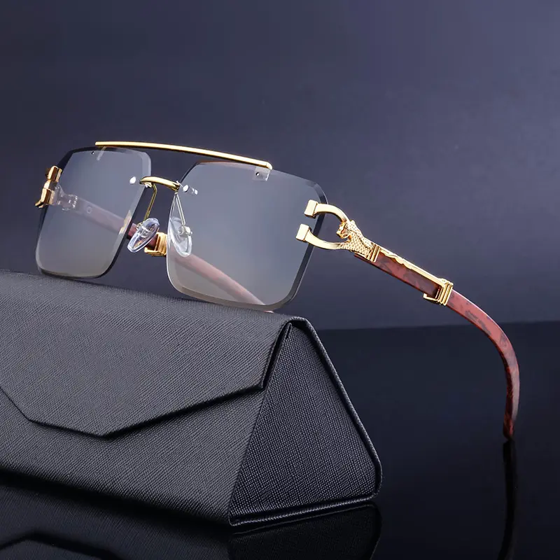 Partagas rétro Vintage mode marque de luxe lunettes de soleil nuances sans monture carré Double pont grain de bois léopard unisexe lunettes de soleil