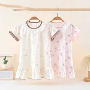 <span class=keywords><strong>Camicia</strong></span> <span class=keywords><strong>da</strong></span> <span class=keywords><strong>Notte</strong></span> Estiva per Ragazze in 100% <span class=keywords><strong>Cotone</strong></span> Morbido con Stampa Floreale e Polsini in Pizzo, Traspirante - Product Image 6