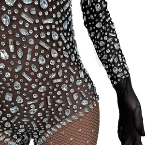 Monos de manga larga con diamantes de imitación para mujer, <span class=keywords><strong>mono</strong></span> de <span class=keywords><strong>fiesta</strong></span> para discoteca, <span class=keywords><strong>mono</strong></span> ajustado de <span class=keywords><strong>talla</strong></span> <span class=keywords><strong>grande</strong></span> para mujer, leotardo de baile, traje de Festival - Product Image 6