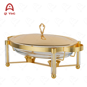 Nuevo lujo 3L servir platos de frotamiento <span class=keywords><strong>Buffet</strong></span> vidrio y acero inoxidable colgante calentador de alimentos Cheffing Catering plato fábrica - Product Image 4