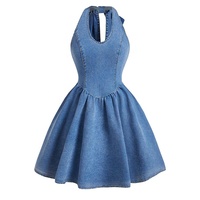 Nouvelle Robe en Jean pour Femme Style Été 2026 avec Nœud Papillon et Col Halter, Détail Boutons – Robe Simple, Tendance et Élégante