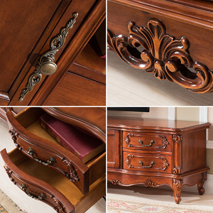 American-style Classic Solid Wood <strong>TV</strong> Cabinet, <strong>Vintage</strong> Wooden <strong>TV</strong> <strong>Stand</strong> with Drawers, Living Room Villa Furniture - Product Image 4