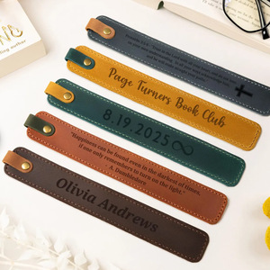 In stock PU leather <b>bookmarks</b>, multi-color stitched leather book clips, page dividers, and notebook clips with laser-engraved - Product Image 5