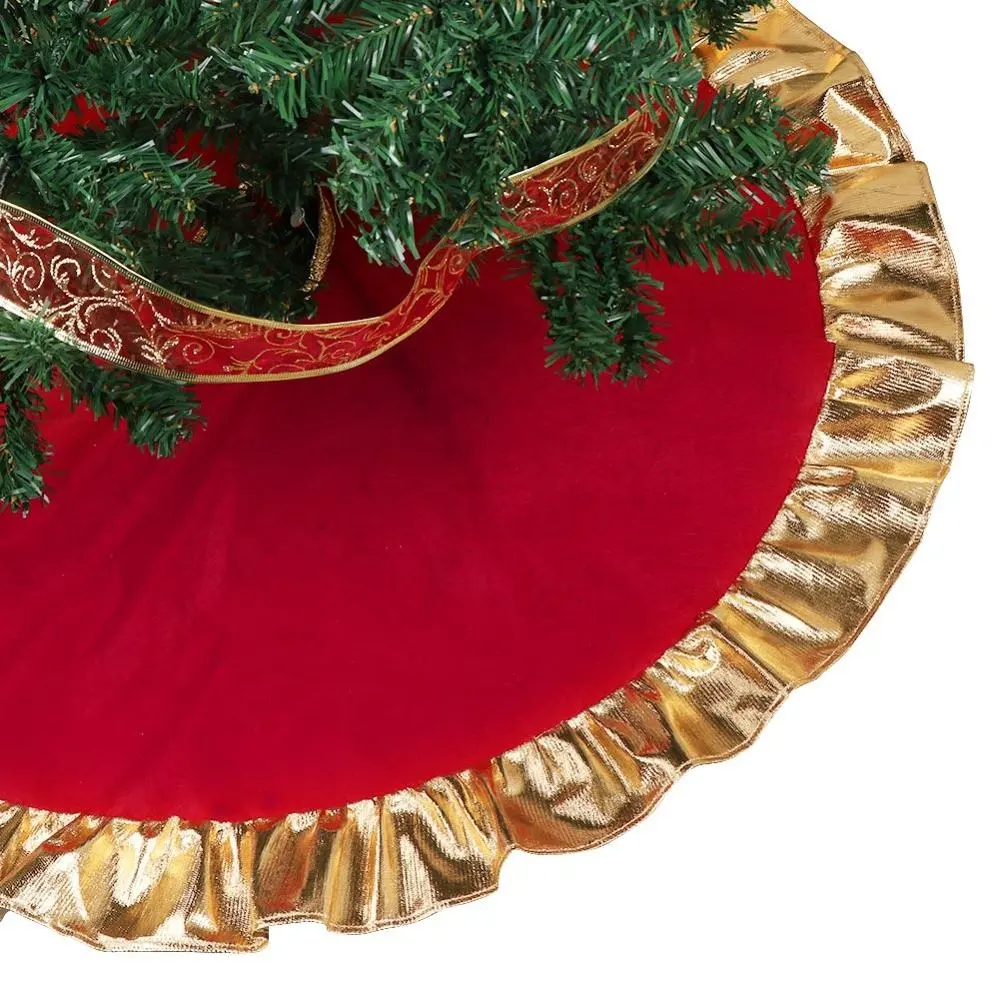 OurWarm New Year Party Decoration 36 Inch Cloth Ruffle Edge Christmas Tree Skirt For Xmas Tree Carpet Rug