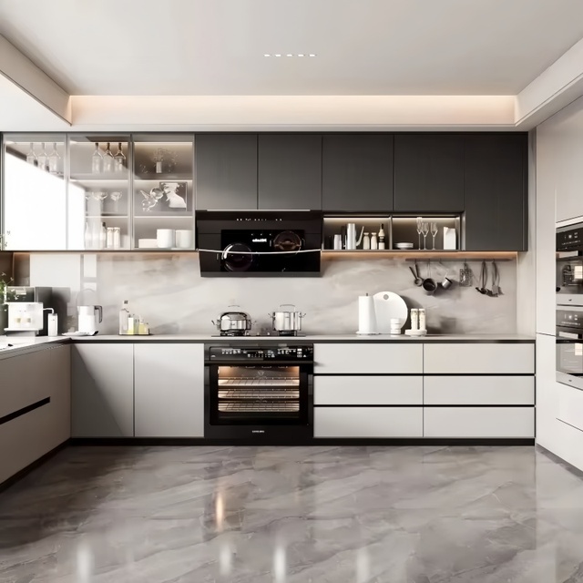 Custom Modern Style Luxury Kitchen Cabinet White High Gloss Lacquer Finish Kitchen Cabinet with Soft Close Doors and Drawers