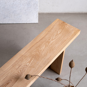 Banc long en bois massif de frêne blanc, tabouret à chaussures, ottoman de bout de lit, table de salle à manger, design moderne minimaliste et artistique - Product Image 5