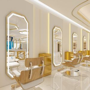Factory Wholesale Hair Salon Furniture Aluminum Floor <b>Mirror</b> Touch Control <b>Smart</b> LED Beauty Barber Salon Golden <b>Mirrors</b> - Product Image 5