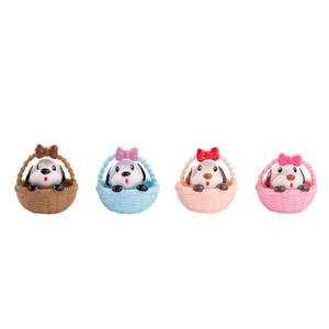 Figurine miniature de chiot dans un panier, décoration animale de dessin animé pour artisanat, accessoire de boule de mousse, version Q, matériau PVC - Product Image 5