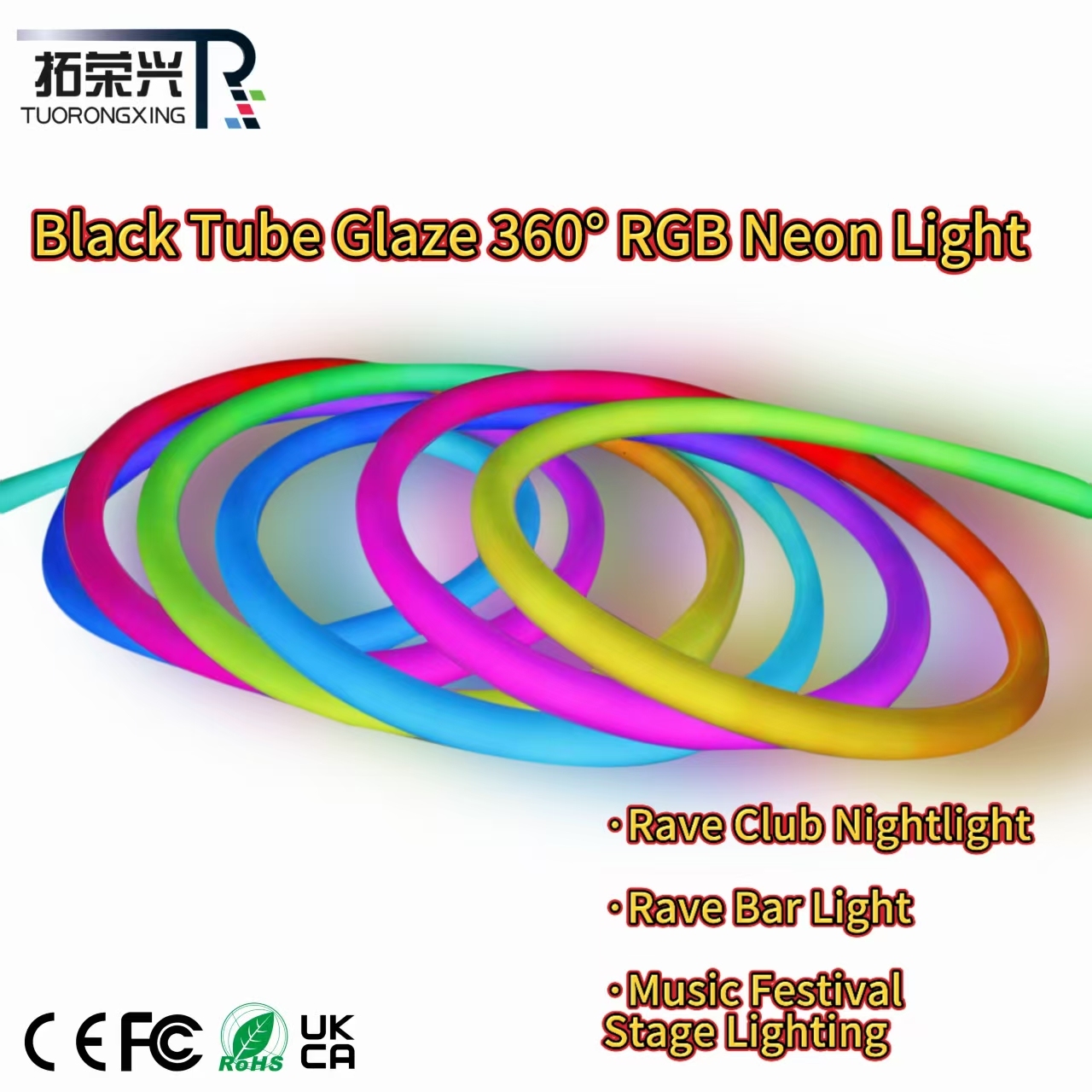 DMX512360° RGB LED Silicone Neon Flex Rope Light Programmable Black Neon Tube for Nightclub Bar Rave Music Festival DJ Stage