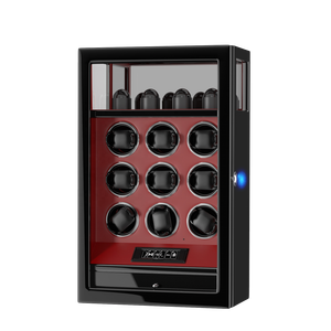 Caja de exhibición de cuerda de reloj de madera de lujo moderno de gran venta caja de enrollador de reloj rojo con pantalla táctil LCD automática con huella dactilar - Product Image 2