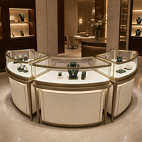 Vitrine à bijoux incurvée de luxe, or champagne brossé, verre incurvé trempé pour les détaillants de bijoux haut de gamme