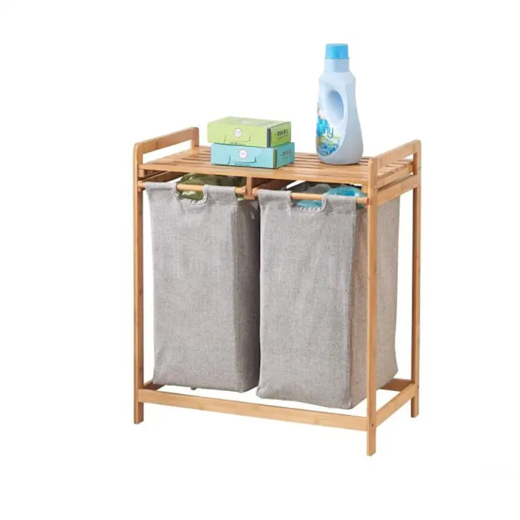 Freestanding Portable Bamboo Double Laundry Basket Hamper Organizer Large Bamboo Laundry Hamper with Handle