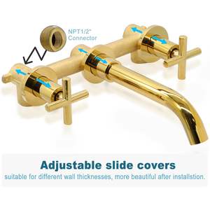 Роскошный современный настенный кран с 2 ручками, латунный Смеситель для ванной, раковины, смеситель с 3 отверстиями, смеситель черного золота для ванной комнаты - Product Image 4