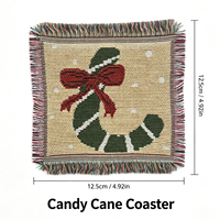 Sous-verre tissé en forme de canne à sucre de Noël avec franges, tapisserie vintage, dessous de tasse pour la table, décoration de Noël pour la maison