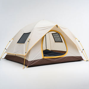 Tente de camping familiale tout temps beige-brun, motif patchwork, tissu Oxford, imperméable, anti-UV, portable, une chambre - Product Image 3