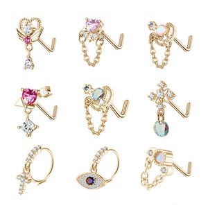 <span class=keywords><strong>Piercing</strong></span> de <span class=keywords><strong>nez</strong></span> en acier inoxydable 20G en forme de L avec pendentif cœur en zircon CZ pour femme - Product Image 2