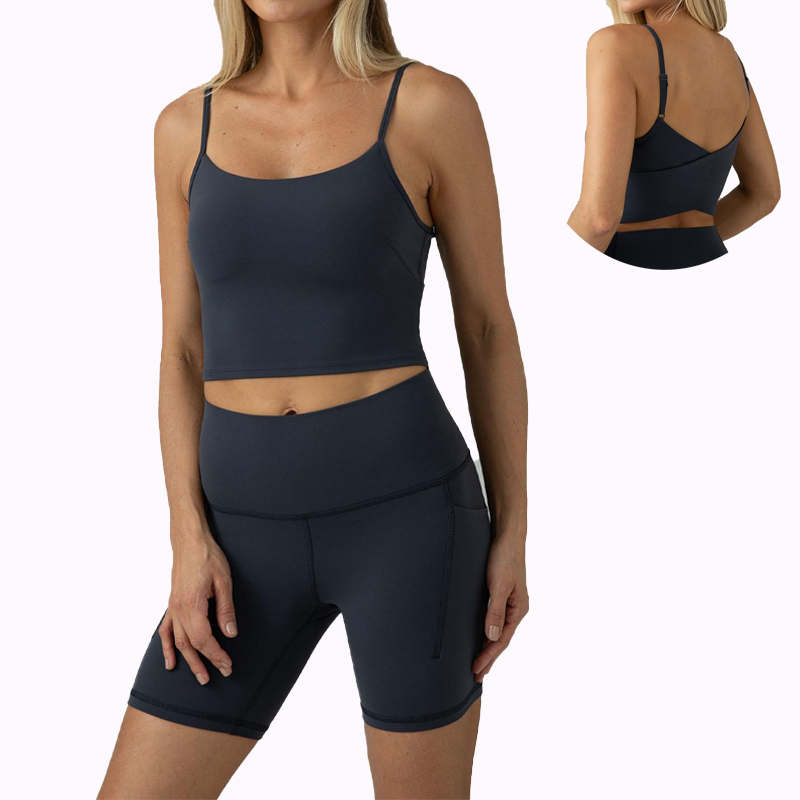 Custom Logo Women's Yoga Top Built in Bra Double Layer Backless Thin Strap Top Adjustable Sports Bra for Women