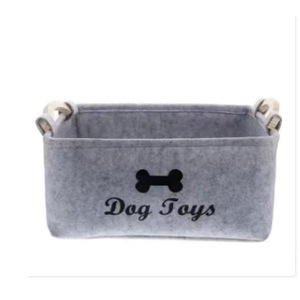 Felt <b>Storage</b> <b>Basket</b> For Dog Toys Grey With Wooden Handles Pet Toy Organizer - Product Image 3