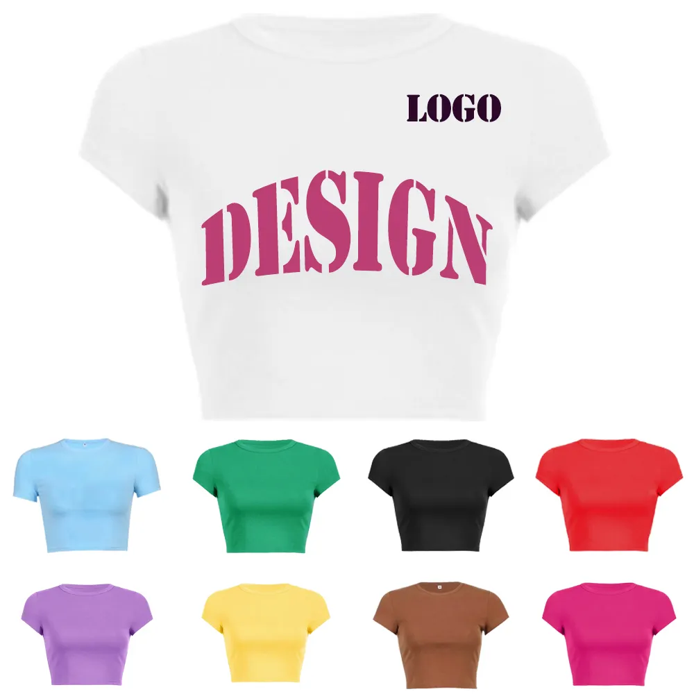 Factory Wholesale Custom Logo Print Crop baby Tee Sexy Basic Tshirts Short Sleeve Cotton crop top women's t-shirts