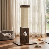 Vente en gros usine : Arbre à chat en bois vintage marron en sisal pour intérieur, avec base large et stable et boule suspendue