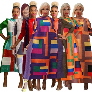 Europa y América, Moda Femenina, <span class=keywords><strong>Issey</strong></span> <span class=keywords><strong>Miyake</strong></span>, <span class=keywords><strong>Vestido</strong></span> Plisado Estampado con Cuello Redondo Más Vendido, Nuevo - Product Image 1