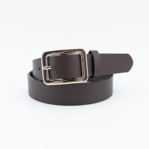 Cinturón de Cuero Liso Marrón Oscuro para Hombre con Hebilla Cuadrada Plateada - Product Image 3