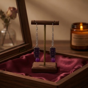 Perline di vetro viola e rosa decorate sorellanza Kappa Epsilon Psi Design gioielli greco KEP ispirato a Soror donne orecchini gioielli - Product Image 5