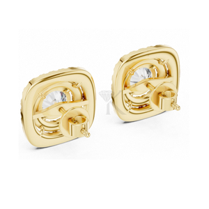 Brilliant Round Cut Lab Grown Diamond Double Halo Tops In Solid Gold For Women Featuring Secure Screw <b>Backs</b> Luxury Fine <b>Earrings</b> - Product Image 2