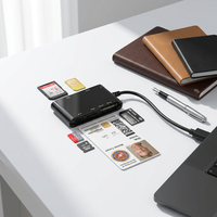 Lector de Tarjetas 6 en 1, Lector y Grabador de Tarjetas SD, TF, SIM, Débito, ATM, con Interfaz USB, para Tarjetas Bancarias y de Identificación