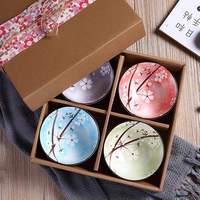 Style chinois cuisine luxe riz soupe cadeau de noël 4.5 pouces petit bleu rose Mini céramique porcelaine japonais coffret cadeau bol