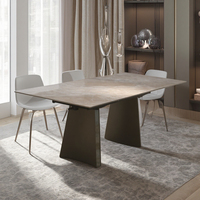 Meubles de salle à manger rectangulaires en céramique de luxe moderne personnalisés, pieds en métal, verre trempé, pliables, extensibles, réglables