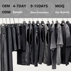 制造商街装夏季短袖酸洗仿旧男式t恤空白定制100% 棉复古超大方形 - Product Image 1