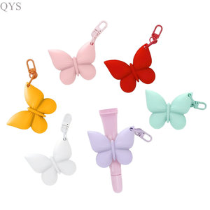 QYS Butterfly Shape Plastic Keychain Lip Balm Holder <b>Cute</b> Pendant Carabiner <b>Keyring</b> Red Color - Product Image 5