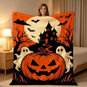 Couverture en flanelle à motifs d'Halloween, couverture de sieste, décoration de fête, cadeau d'horreur, confortable, chaude, super douce pour la maison, le bureau, la sieste YH-M - Product Image 2