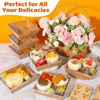 Boîtes carrées en papier kraft pour charcuterie avec couvercles transparents, étiquettes de remerciement et ficelle – Contenants alimentaires jetables pour desserts, gâteaux et conserves
