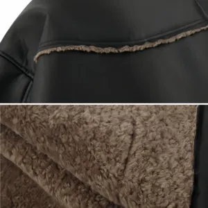 Chaqueta de Cuero PU para Hombre LAYENNE, Talla Grande, Estilo Vintage Sherpa, Cuello Camisero, Chaqueta Acolchada de Invierno Unisex - Product Image 5