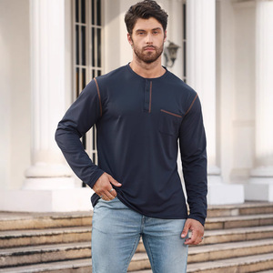 Polo à manches longues pour homme, col montant, couleur unie, en polyester, sous-vêtement de sport, vêtement de loisirs, bleu marine, blanc, vert, kaki, bordeaux - Product Image 2