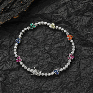 Color Heart-shaped Tennis <b>Bracelet</b>, Hip-hop Couple Stacked With Copper Inlaid Zircon, <b>Love</b> Tennis Chain Tanjing Fashion - Product Image 3