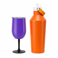 Ensemble de gobelets à vin et bouteilles d'eau isothermes en acier inoxydable, gobelet à vin portable avec poignée et couvercle, pour camping et fêtes en extérieur