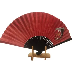 Kişiselleştirilmiş kırmızı renk kağıt bambu katlanır el Fan siyah kaburga iş promosyon ürünleri ile özel Logo