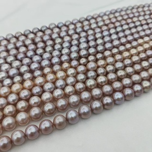 Collar de cuentas de perlas de agua dulce sueltas naturales de Color rosa púrpura perla de patata redonda de grado 5A Edison de 9-10mm - Product Image 2