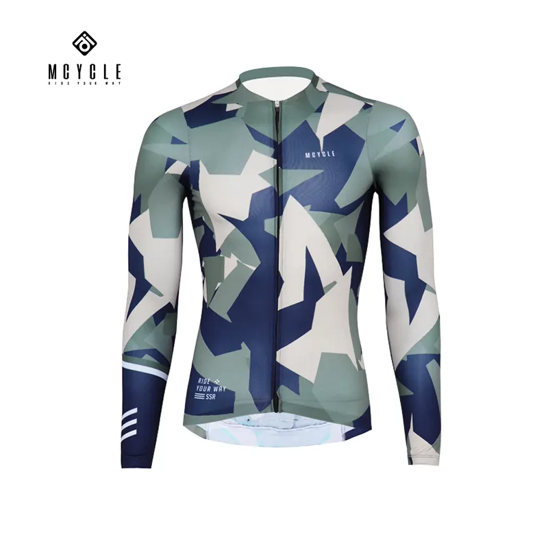 Mcycle Custom Road Bike Cycling Clothing Camouflage Bike Cycling Shirts Tops Full Zipper Pockets Long Sleeve Cycling Jerseys Men