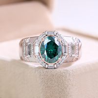 Cincin Perak S925 Pria Bestseller Lintas Negara dengan Warna Emas Putih & Emas Mawar, Dilengkapi Moissanite Oval Hijau Tua 2 Karat
