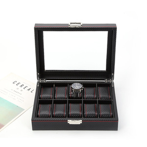 Boîte de rangement pour montres et bijoux en PU à 6 emplacements avec fenêtre en verre, verrouillable, pour collection de montres et bijoux, organisateur, coffret cadeau - Product Image 5