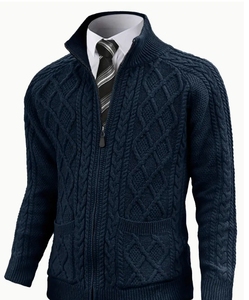 Veste cardigan en tricot épaissi décontracté à fermeture éclair à col montant pour les affaires d'automne et d'hiver, pull décontracté chauffant et chaud - Product Image 3