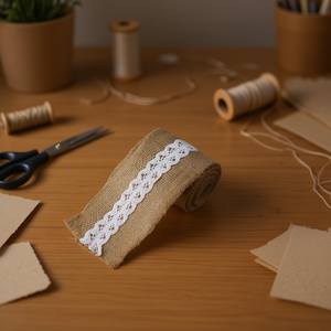 Nastro di lino ILAN 10 cm x 2 m con bordo in pizzo per artigianato e decorazioni - Product Image 3